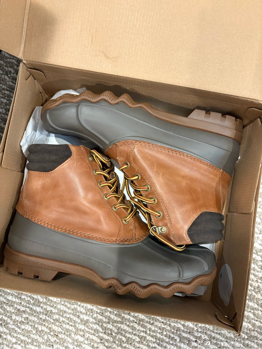Sperry Brown Leather and Gray Waterproof Duck Boots